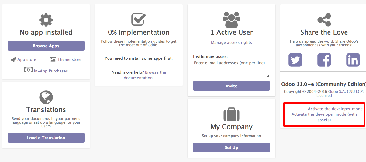 Odoo debug mode
